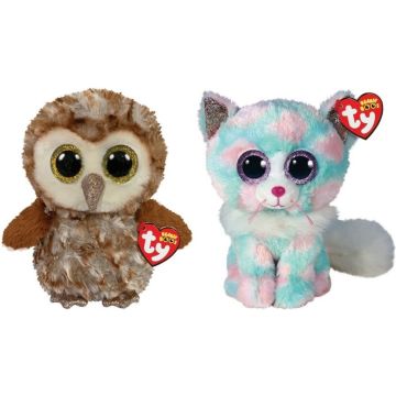 Ty - Knuffel - Beanie Buddy - Percy Owl &amp; Opal Cat