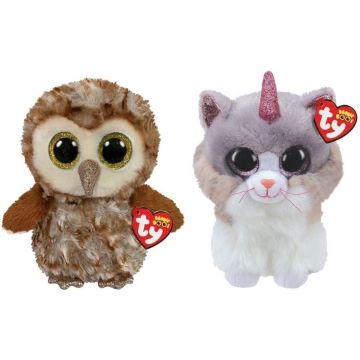 Ty - Knuffel - Beanie Buddy - Percy Owl &amp; Asher Cat