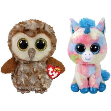 Ty - Knuffel - Beanie Buddy - Percy Owl &amp; Blitz Unicorn