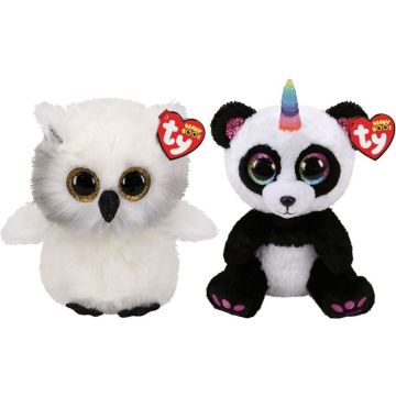 Ty - Knuffel - Beanie Buddy - Austin Owl &amp; Paris Panda