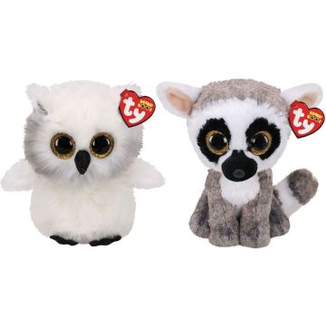 Ty - Knuffel - Beanie Buddy - Austin Owl &amp; Linus Lemur