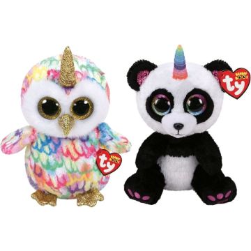 Ty - Knuffel - Beanie Buddy - Enchanted Owl &amp; Paris Panda