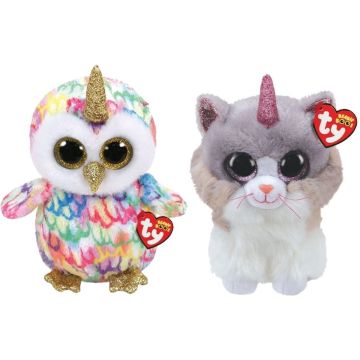 Ty - Knuffel - Beanie Buddy - Enchanted Owl &amp; Asher Cat