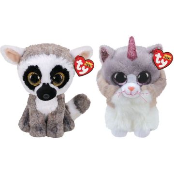 Ty - Knuffel - Beanie Buddy - Linus Lemur &amp; Asher Cat