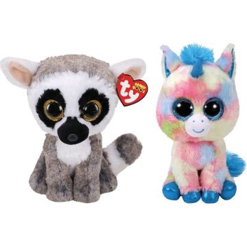 Ty - Knuffel - Beanie Buddy - Linus Lemur &amp; Blitz Unicorn