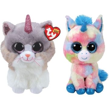 Ty - Knuffel - Beanie Buddy - Asher Cat &amp; Blitz Unicorn