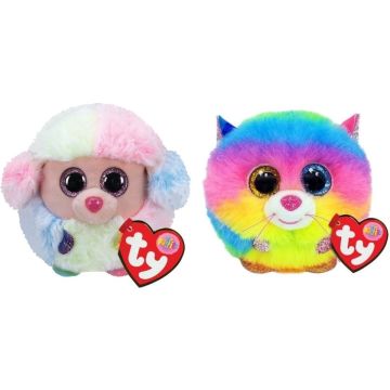 Ty - Knuffel - Teeny Puffies - Rainbow Poodle &amp; Gizmo Cat