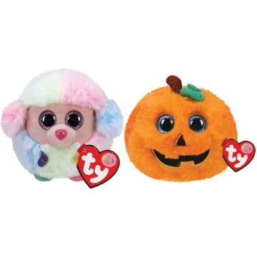 Ty - Knuffel - Teeny Puffies - Rainbow Poodle &amp; Halloween Pumpkin