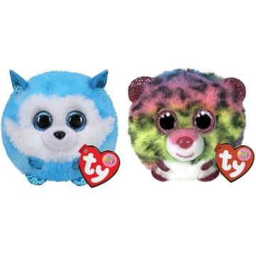 Ty - Knuffel - Teeny Puffies - Prince Husky &amp; Dotty Leopard