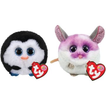 Ty - Knuffel - Teeny Puffies - Waddles Penguin &amp; Colby Mouse