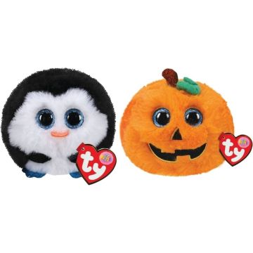 Ty - Knuffel - Teeny Puffies - Waddles Penguin &amp; Halloween Pumpkin