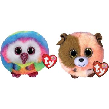 Ty - Knuffel - Teeny Puffies - Owel Owl &amp; Mandarin Dog