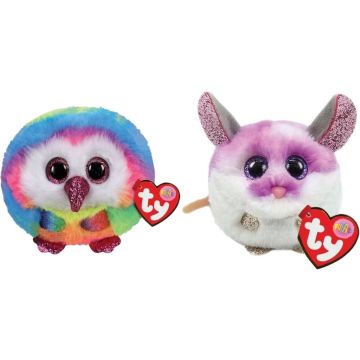 Ty - Knuffel - Teeny Puffies - Owel Owl &amp; Colby Mouse