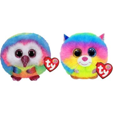 Ty - Knuffel - Teeny Puffies - Owel Owl &amp; Gizmo Cat