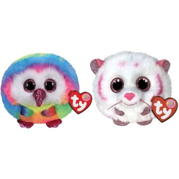 Ty - Knuffel - Teeny Puffies - Owel Owl &amp; Tabor Tiger