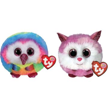 Ty - Knuffel - Teeny Puffies - Owel Owl &amp; Princess Husky