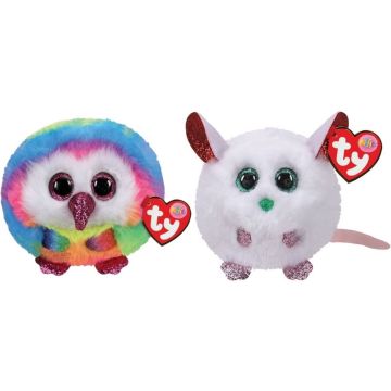 Ty - Knuffel - Teeny Puffies - Owel Owl &amp; Christmas Mouse