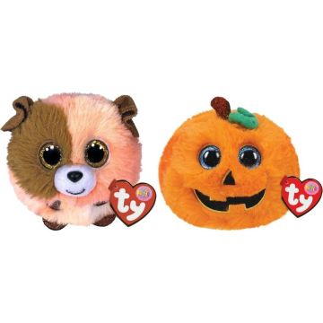 Ty - Knuffel - Teeny Puffies - Mandarin Dog &amp; Halloween Pumpkin