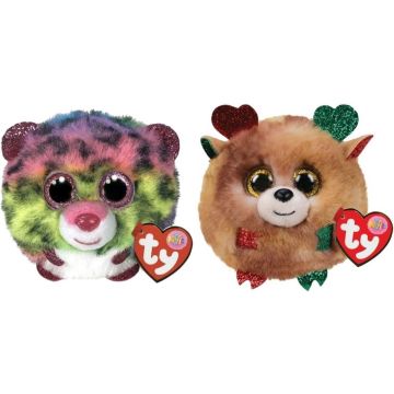 Ty - Knuffel - Teeny Puffies - Dotty Leopard &amp; Christmas Reindeer