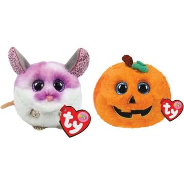 Ty - Knuffel - Teeny Puffies - Colby Mouse &amp; Halloween Pumpkin