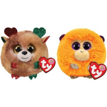 Ty - Knuffel - Teeny Puffies - Christmas Reindeer &amp; Coconut Monkey