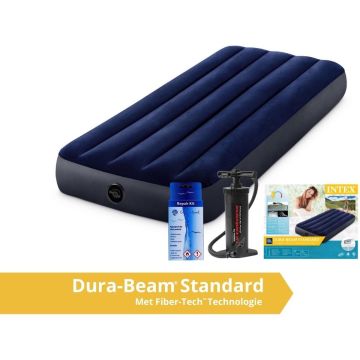 Intex Classic Dura-Beam - Luchtbed - 1 Persoons - Compact - Met Repairset en Handpomp - 191x76x25 cm - PVC - Blauw