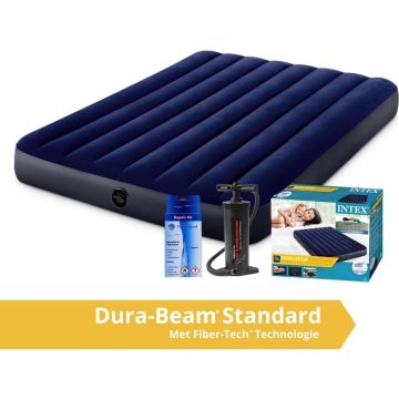 Intex Classic Dura-Beam - Luchtbed - 2 Persoons - Met Repairset en Handpomp - 203x152x25 cm - PVC - Blauw