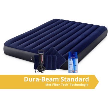 Intex Classic Dura-Beam - Luchtbed - 2 Persoons - Complete Set - Met 2 Kussentjes, Repairset en Handpomp - 203x152x25 cm - PVC - Blauw