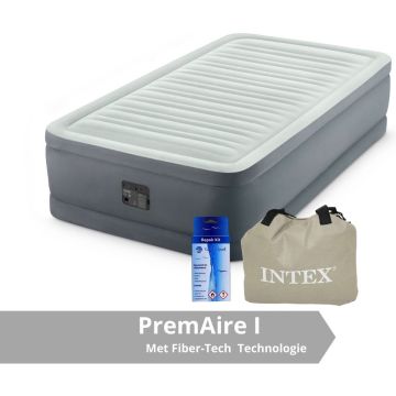 Intex PremAire I - Luchtbed - 1 Persoons - Inclusief Ingebouwde Electrische Pomp. Draagtas en Repairset - 191x99x46 cm - PVC - Grijs