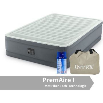 Intex PremAire I - Luchtbed - Twijfelaar - Inclusief Ingebouwde Electrische Pomp, Draagtas en Reparatieset - 191x137x46 cm - PVC - Grijs