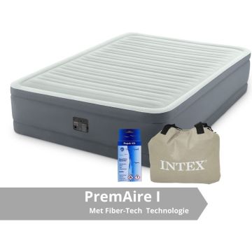 Intex PremAire I - Luchtbed - 2 Persoons - Inclusief Ingebouwde Pomp, Draagtas en Reparatieset - 203x152x46 cm - PVC - Grijs