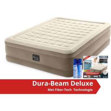 Intex Ultra Plush - Luchtbed - 2 Persoons - Inclusief Ingebouwde Motorpomp en Repairset - 203x152x46 cm - PVC - Beige