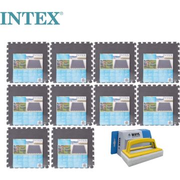 Intex - Zwembadtegels Grijs - 10 verpakkingen van 8 tegels - 20m² &amp; WAYS scrubborstel