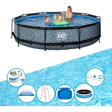 EXIT Zwembad Stone Grey - Frame Pool ø360x76cm - Super Set