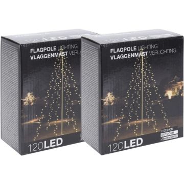 Kerstverlichting - Vlaggenmast - 2 stuks - 120 LED's - Hoogte: 200 cm - Warm wit