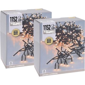 Kerstverlichting - Clusterverlichting - 2 stuks - 1152 LED's - Lengte: 8.5 meter - Met app-bediening - Warm wit