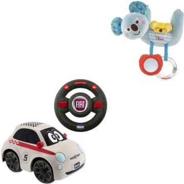 Chicco bundel - Fiat 500 - Bestuurbare Speelgoedauto &amp; Rammelaar - Koalabeer - Te bevestigen aan kinderwagen