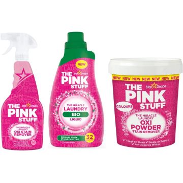 Combinatieset: The Pink Stuff - Biologische Wasgel + Vlekverwijderaar voor gekleurde- en witte was + Vlekverwijderaar Spray