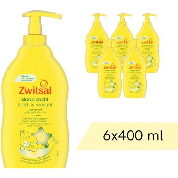 Voordeelverpakking: 6x Zwitsal Bad &amp; Wasgel - Pompje - Slaap Zacht Eucalyptus - 400 ml