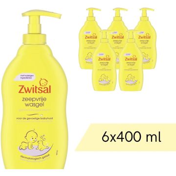 Voordeelverpakking: 6x Zwitsal Wasgel - Pompje - Zeepvrij - 400 ml