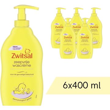 Voordeelverpakking: 6x Zwitsal Wascreme - Pompje - Zeepvrij - 400 ml