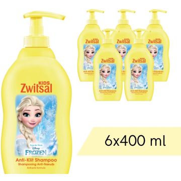 Voordeelverpakking: 6x Zwitsal Shampoo Anti-Klit - Pompje Kids Frozen - 400 ml