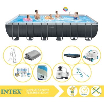 Intex Ultra XTR Frame Zwembad - Opzetzwembad - 732x366x132 cm - Inclusief Onderhoudspakket, Filterzand, Onderhoudsset en Zwembad Stofzuiger