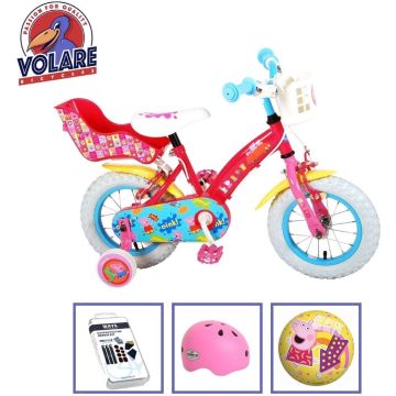 Volare Kinderfiets Peppa Pig - 12 inch - Roze - Twee handremmen - Met fietshelm + accessoires