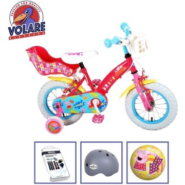 Volare Kinderfiets Peppa Pig - 12 inch - Roze - Twee handremmen + Met fietshelm + accessoires