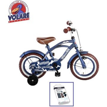 Volare Kinderfiets Blue Cruiser - 12 inch - Blauw - Inclusief WAYS Bandenplakset