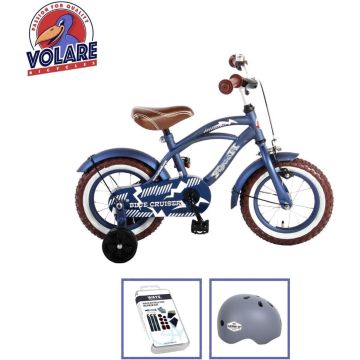 Volare Kinderfiets Blue Cruiser - 12 inch - Blauw - Inclusief fietshelm + accessoires