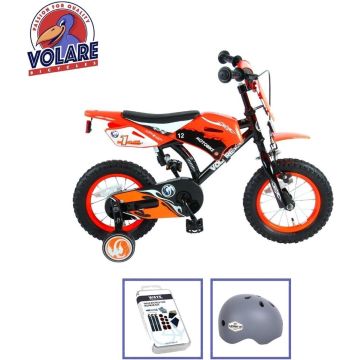 Volare Kinderfiets Motorbike - 12 inch - Oranje - Inclusief fietshelm + accessoires