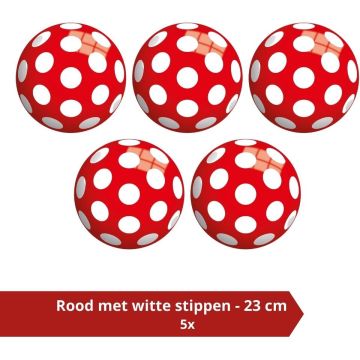 Bal - Voordeelverpakking - Rood met witte stippen - 23 cm - 5 stuks