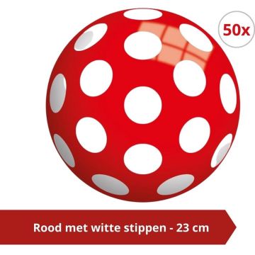 Bal - Voordeelverpakking - Rood met witte stippen - 23 cm - 50 stuks